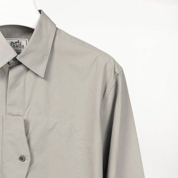 Hermes Light-Grey Cotton-Poplin Vertical-Pocket Shirt - Picture 4 of 10